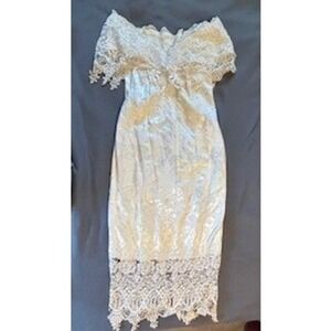 VTG Cachet Bari Protas Off Shoulder Lace Formal Gown Ivory Prom 80 90's 11/12